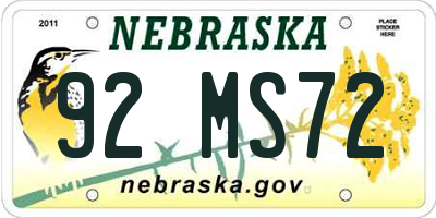 NE license plate 92MS72