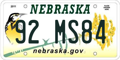 NE license plate 92MS84