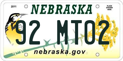 NE license plate 92MT02
