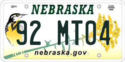 NE license plate 92MT04