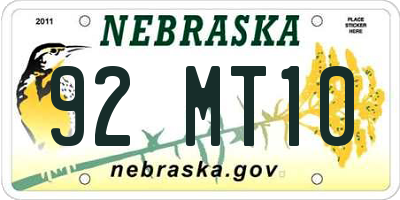 NE license plate 92MT10