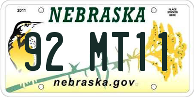 NE license plate 92MT11