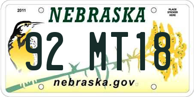 NE license plate 92MT18