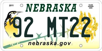 NE license plate 92MT22
