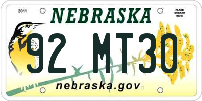 NE license plate 92MT30