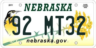 NE license plate 92MT32