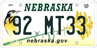 NE license plate 92MT33