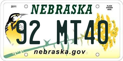 NE license plate 92MT40