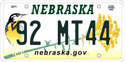 NE license plate 92MT44
