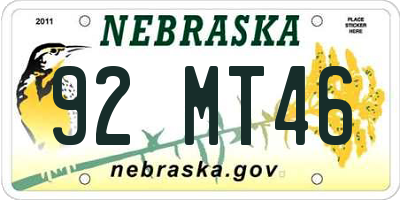 NE license plate 92MT46