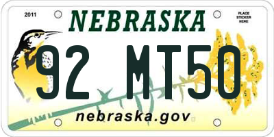 NE license plate 92MT50