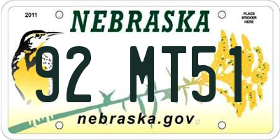 NE license plate 92MT51