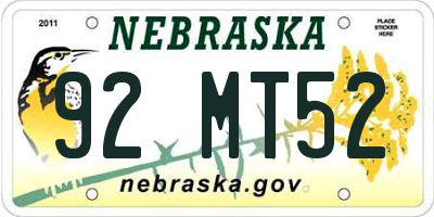 NE license plate 92MT52