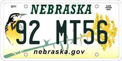 NE license plate 92MT56