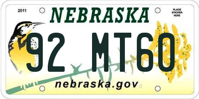 NE license plate 92MT60