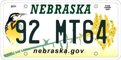 NE license plate 92MT64