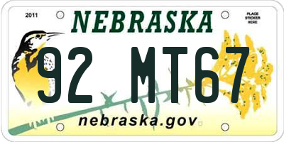 NE license plate 92MT67