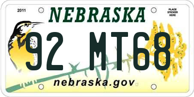 NE license plate 92MT68