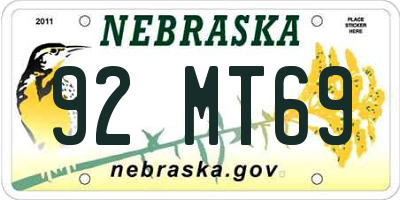 NE license plate 92MT69