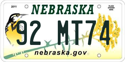 NE license plate 92MT74