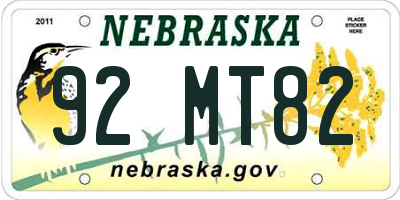 NE license plate 92MT82