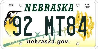 NE license plate 92MT84