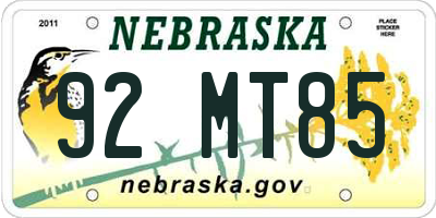 NE license plate 92MT85
