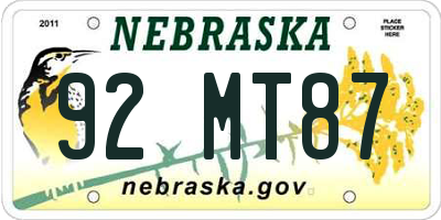 NE license plate 92MT87