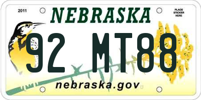 NE license plate 92MT88