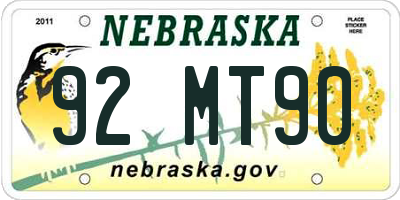 NE license plate 92MT90