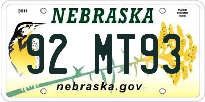 NE license plate 92MT93