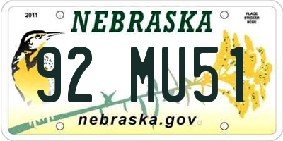 NE license plate 92MU51