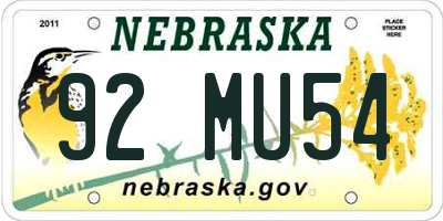 NE license plate 92MU54