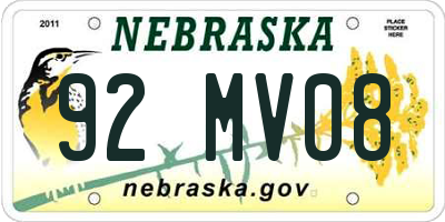 NE license plate 92MV08