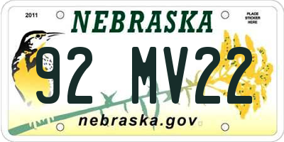 NE license plate 92MV22