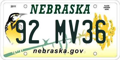 NE license plate 92MV36