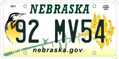 NE license plate 92MV54