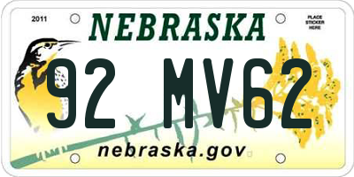 NE license plate 92MV62