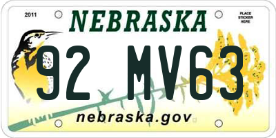 NE license plate 92MV63