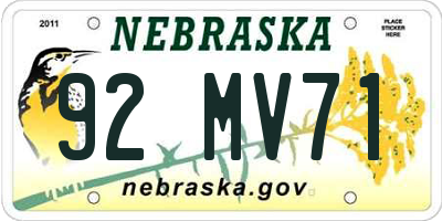 NE license plate 92MV71