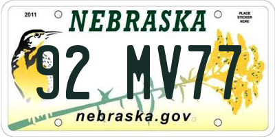 NE license plate 92MV77