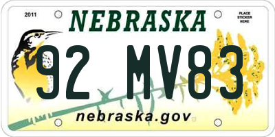 NE license plate 92MV83
