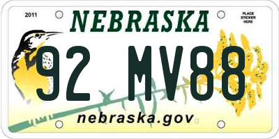 NE license plate 92MV88
