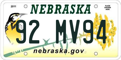 NE license plate 92MV94
