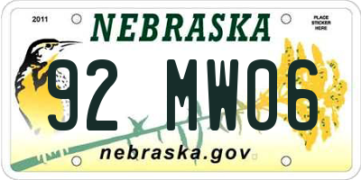 NE license plate 92MW06