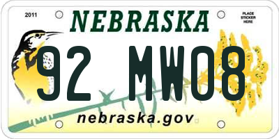 NE license plate 92MW08
