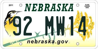 NE license plate 92MW14