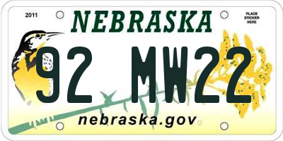 NE license plate 92MW22