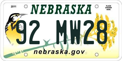 NE license plate 92MW28