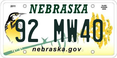 NE license plate 92MW40